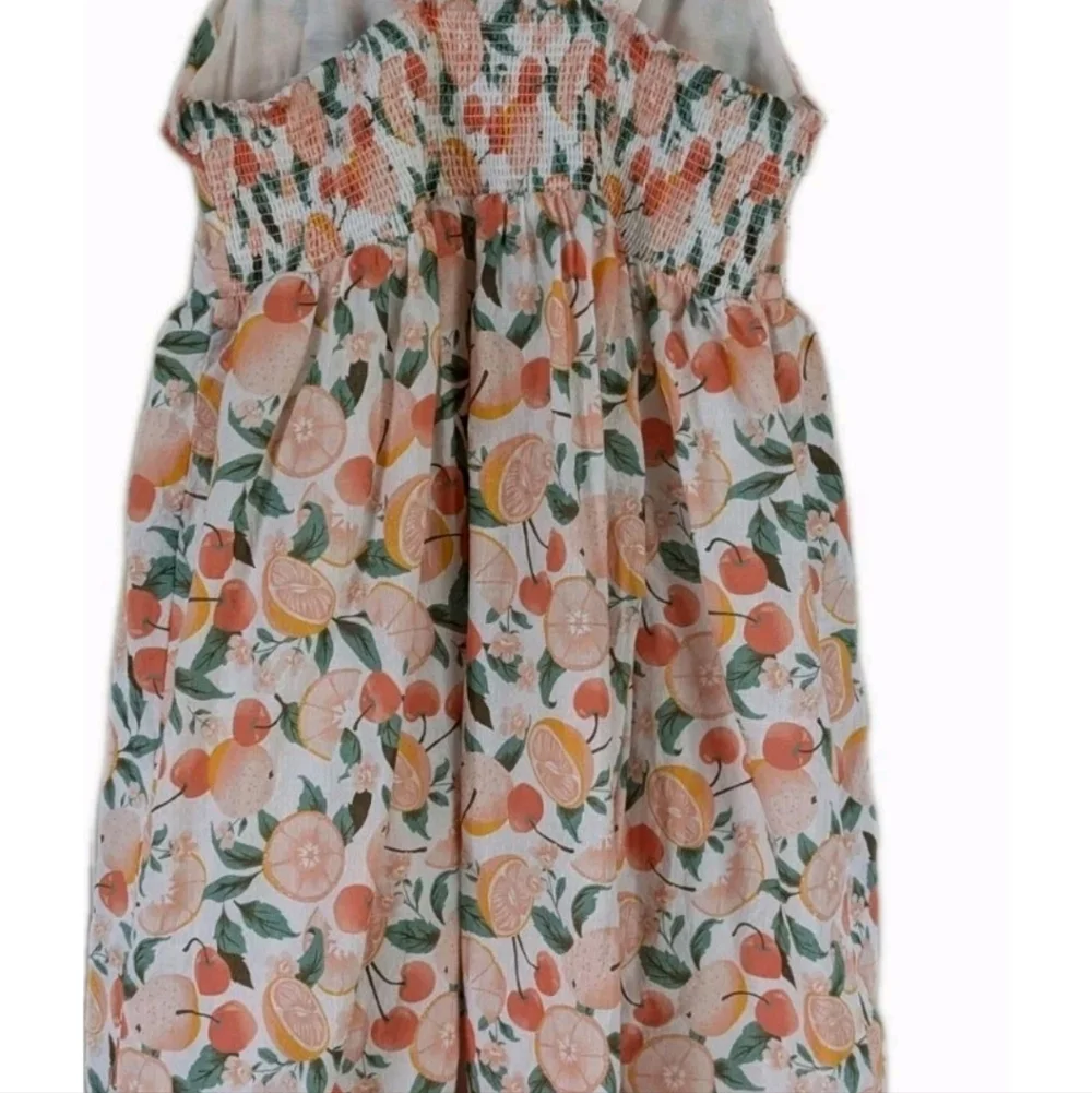 Isaac Mizrahi Girls 12 Sundress Peach & Orange Fruit Textured Midi Lined Straps - Picture 5 of 6